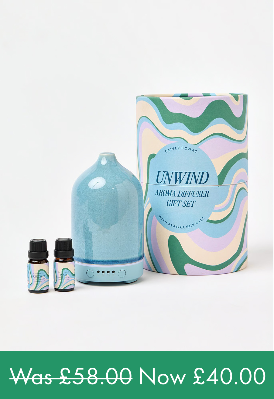 Unwind Blue Ceramic Electric Aroma Diffuser & Fragrance Oil Gift Set